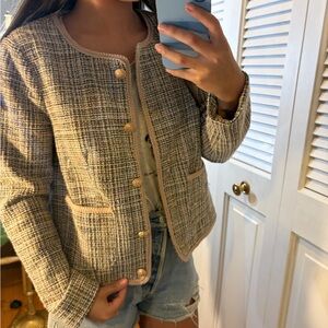 Skies Are Blue Beige Tweed Blazer Set